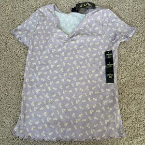 Art Class Lilac Ribbed Girls Top with Floral Design size 10-12